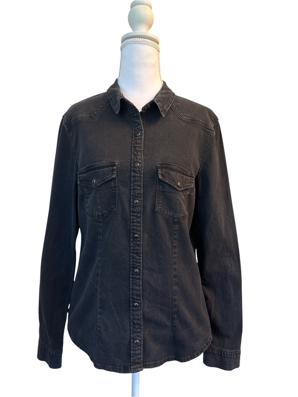 H&M Women's Black Washed Button-Front Denim Shirt